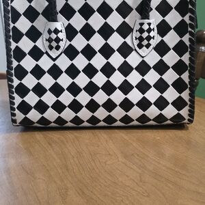 Western Linen Black and White Checkered Tote Bag